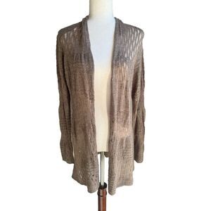 Eileen Fisher Brown Sweater Baby Alpaca‎ Loose Knit Large Lightweight Open Long